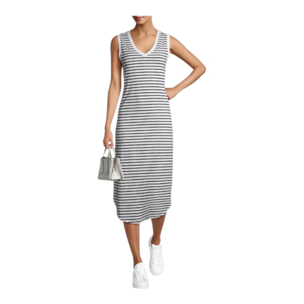 Time and Tru Womens Double V-Neck Shirttail Midi Dress Black‎ White M 8-10 New - Picture 2 of 6